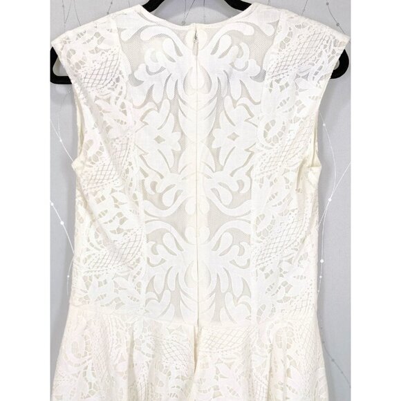 BCBGMaxAzria White Lace Isabel Draped-Side Peplum Dress $185 - Picture 11 of 12